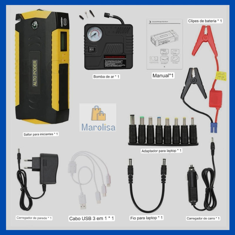 "AutoSaver MultiTool: O Poderoso Compressor de Ar e Impulsionador de Bateria Portátil para Seu Carro"