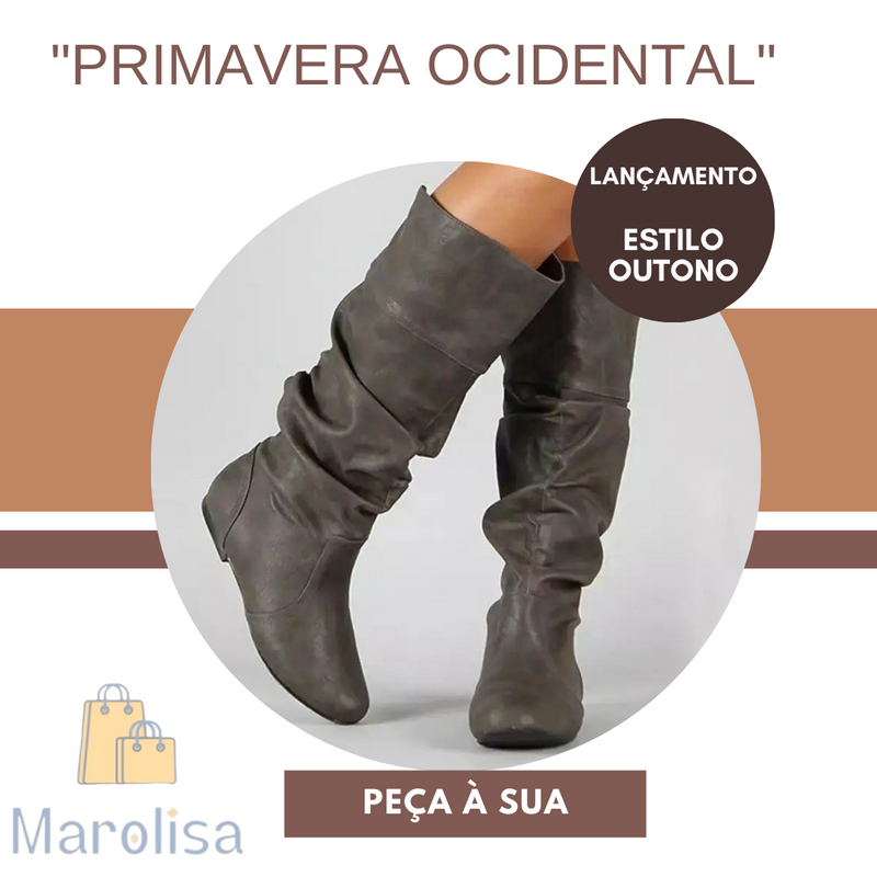 Botas feminina de meia-panturrilha, "Estilo Outono"., que capturam a essência da bota e sua adequação às estações.