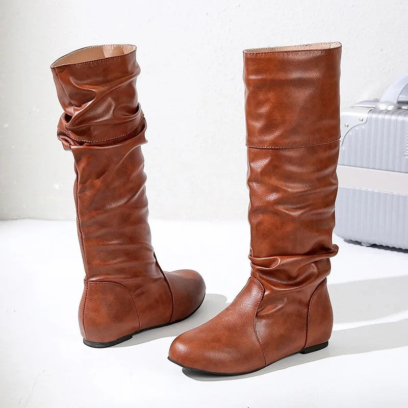 Botas feminina de meia-panturrilha, "Estilo Outono"., que capturam a essência da bota e sua adequação às estações.