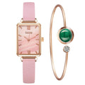 Relógio Feminino de Luxo,  Modelo Quadrado, com Pulseiras perola Verde Simples Malha de Ouro