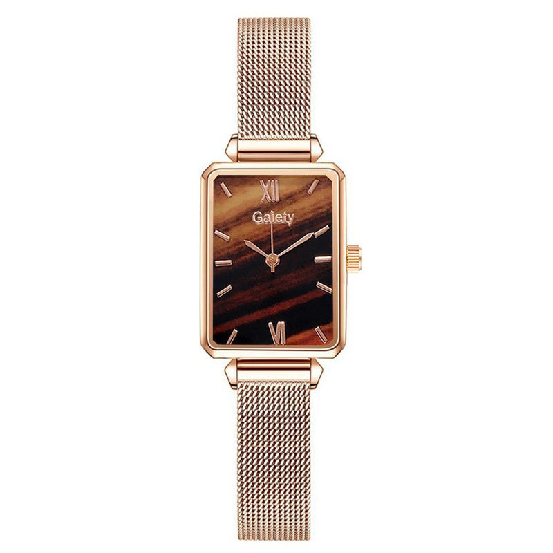 Relógio Feminino de Luxo,  Modelo Quadrado, com Pulseiras perola Verde Simples Malha de Ouro